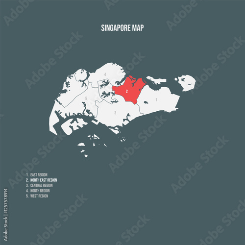 Singapore Map with 5 Regions - North East Region