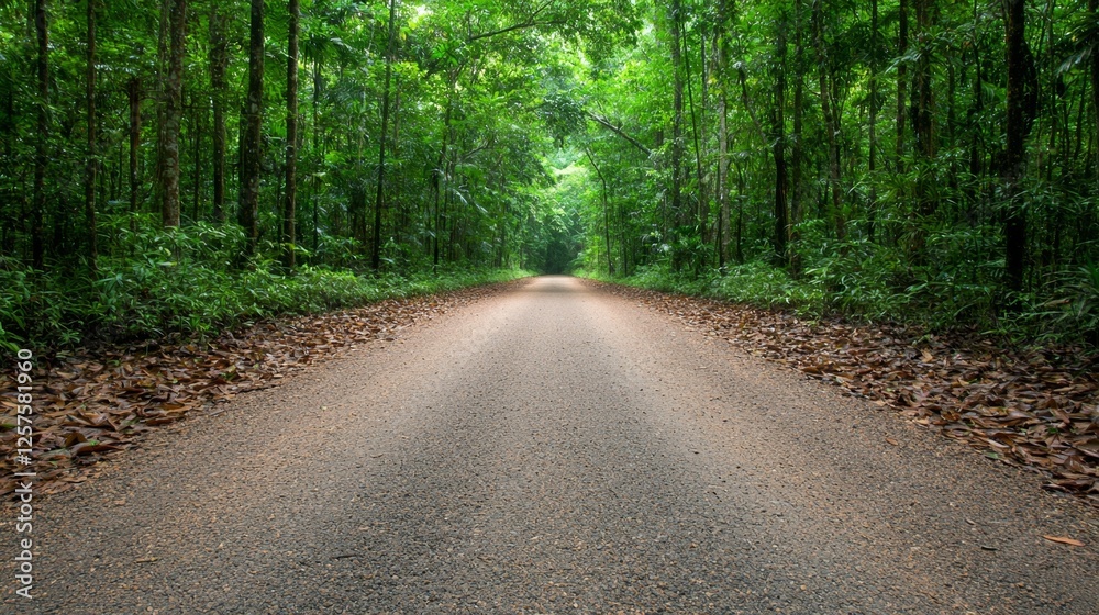 Obraz premium A dirt road in the middle of a lush green forest
