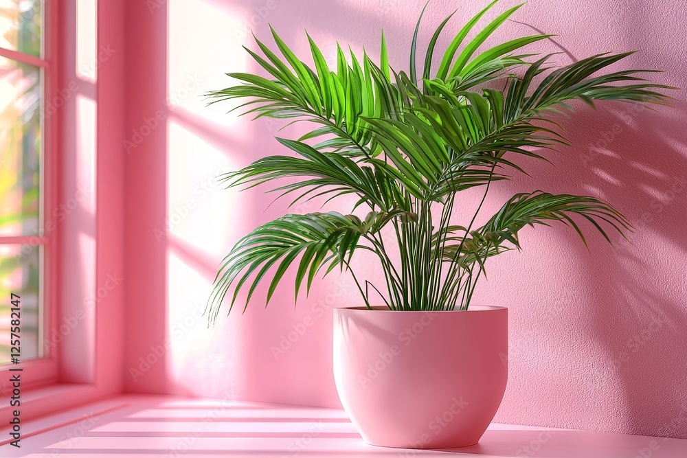 Abstract pink studio background for product presentation. An empty room with shadows of a window, flowers, and palm leaves. Three-dimensional room with available copy space. Summer concert. Blurred Abstract pink studio background for product presentation. An empty room with shadows of a window, flowers, and palm leaves. Three-dimensional room with available copy space. Summer concert. Blurred
