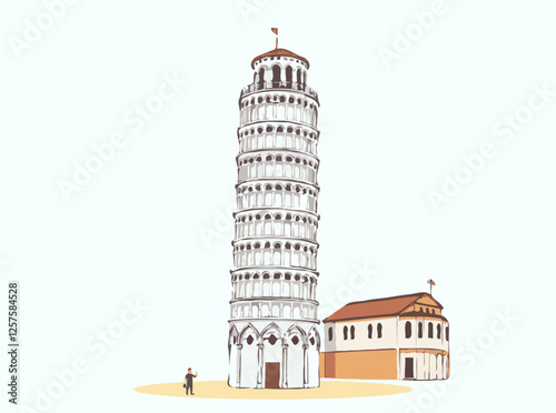Leaning Tower of Pisa Geometric Vector Artwork