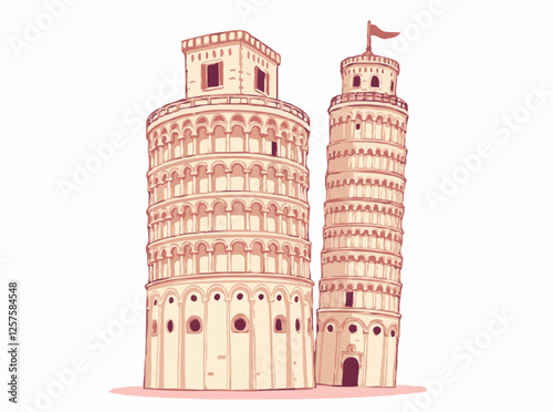 Leaning Tower of Pisa Geometric Vector Artwork