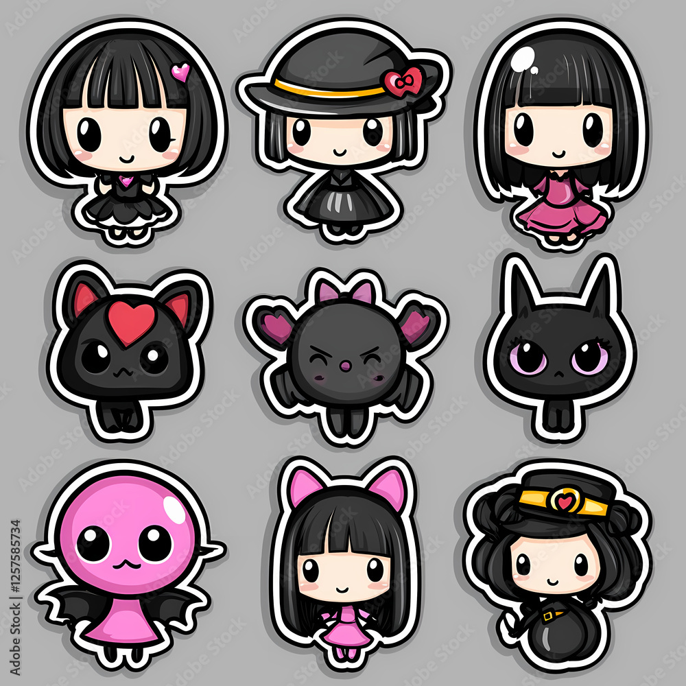 Colorful collection of cute cartoon characters with a gothic theme. Generative AI Colorful collection of cute cartoon characters with a gothic theme. Generative AI