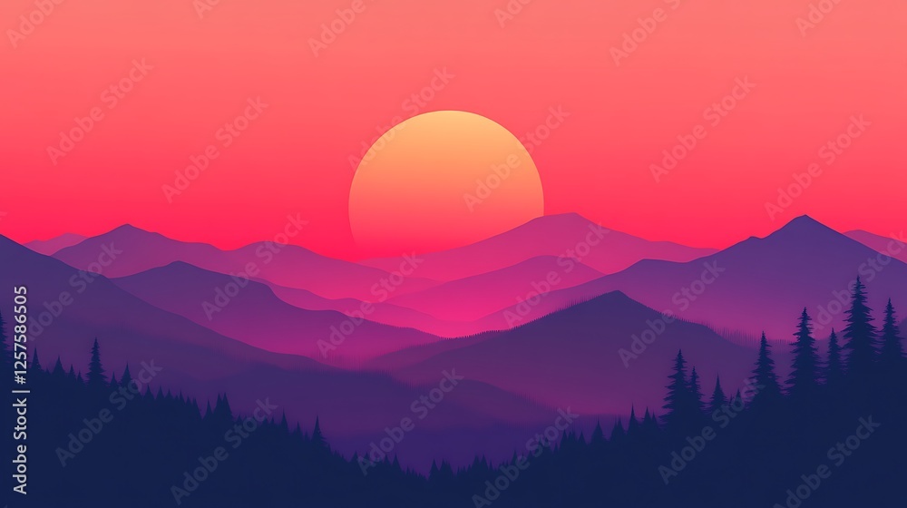 Fototapeta premium Majestic Mountains Sunset Landscape Vivid Colors