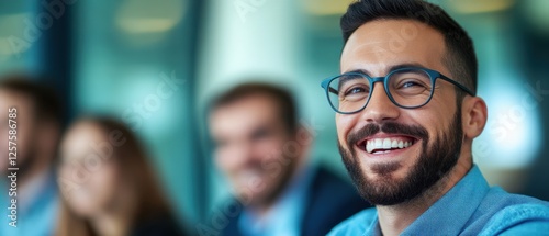 Smiling Businessman in Meeting with Colleagues