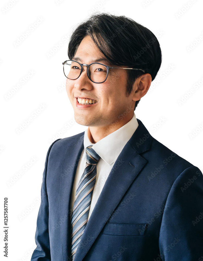 Portrait of only one Man. White Background.