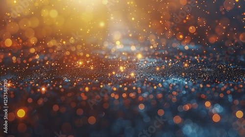Glowing Abstract Bokeh Lights with Sparkling Golden Particles..