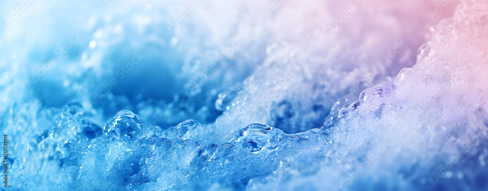 Fototapeta premium Closeup of Icy Texture with Blue and Pink Hues a Frosty Winter Wonderland Scene
