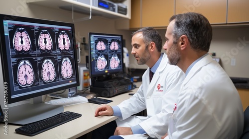 Wallpaper Mural Two Medical Professionals Analyzing Brain MRI Scans in a Modern Healthcare Office Setting with Advanced Imaging Technology Torontodigital.ca