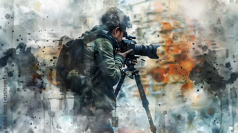 Fototapeta premium Journalist in a War Zone 