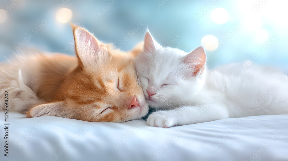 Adorable puppy and kitten lying together in a loving embrace, generative Adorable puppy and kitten lying together in a loving embrace, generative