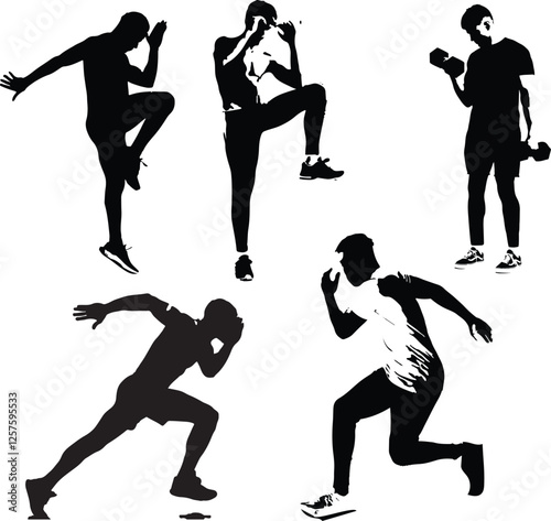 Athlete Silhouettes – Running, Jumping, and Fitness Workout Poses