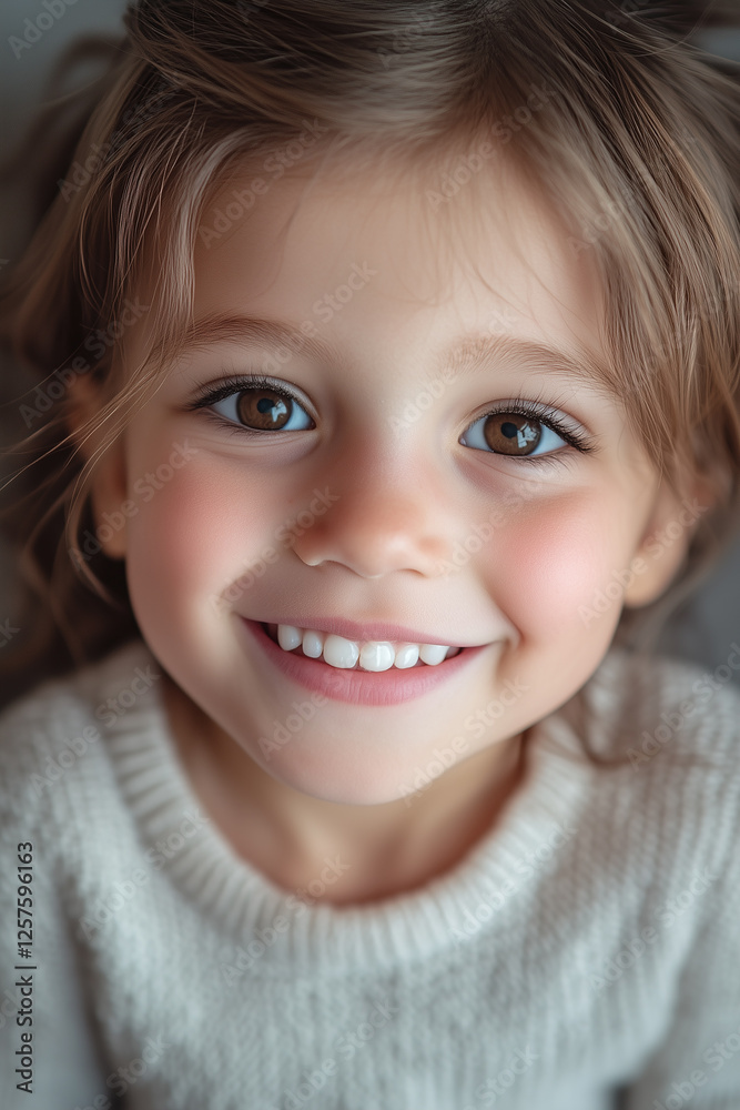 Happy child with a radiant smile and sparkling eyes wearing a white lace dress. Happy child with a radiant smile and sparkling eyes wearing a white lace dress.