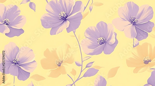 Wallpaper Mural Pastel Purple and Yellow Flowers Floral Pattern Design Torontodigital.ca