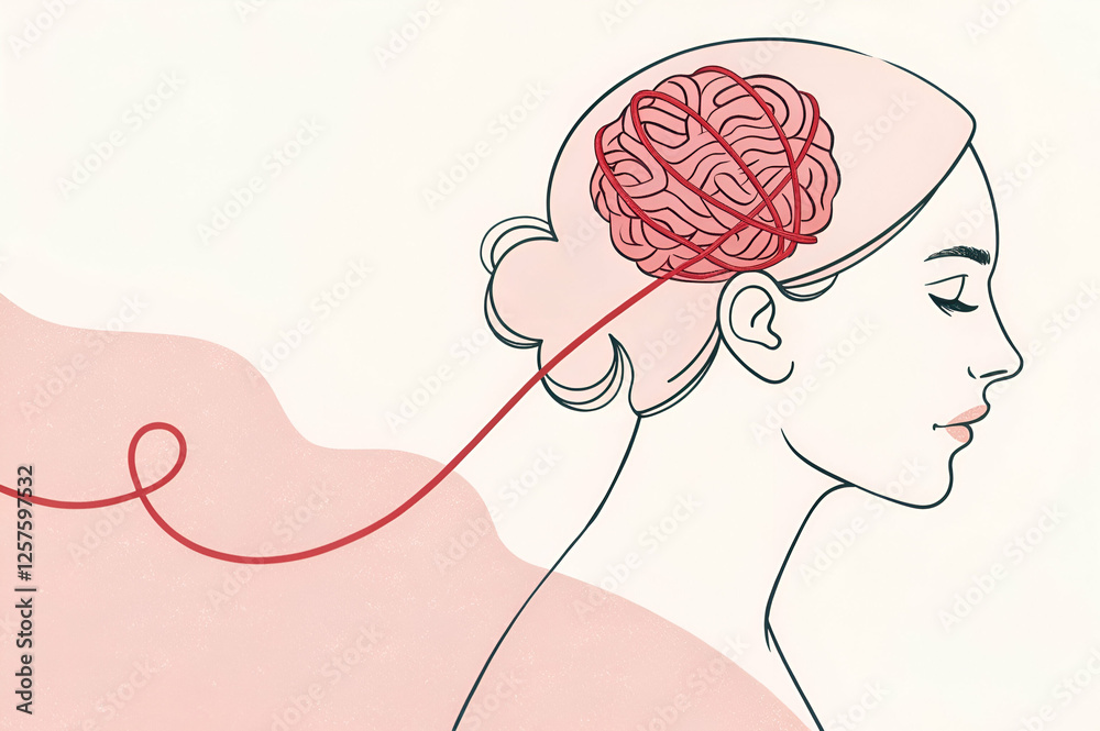 Woman Profile With Connected Brain Illustration Keywords person, mind Woman Profile With Connected Brain Illustration Keywords person, mind