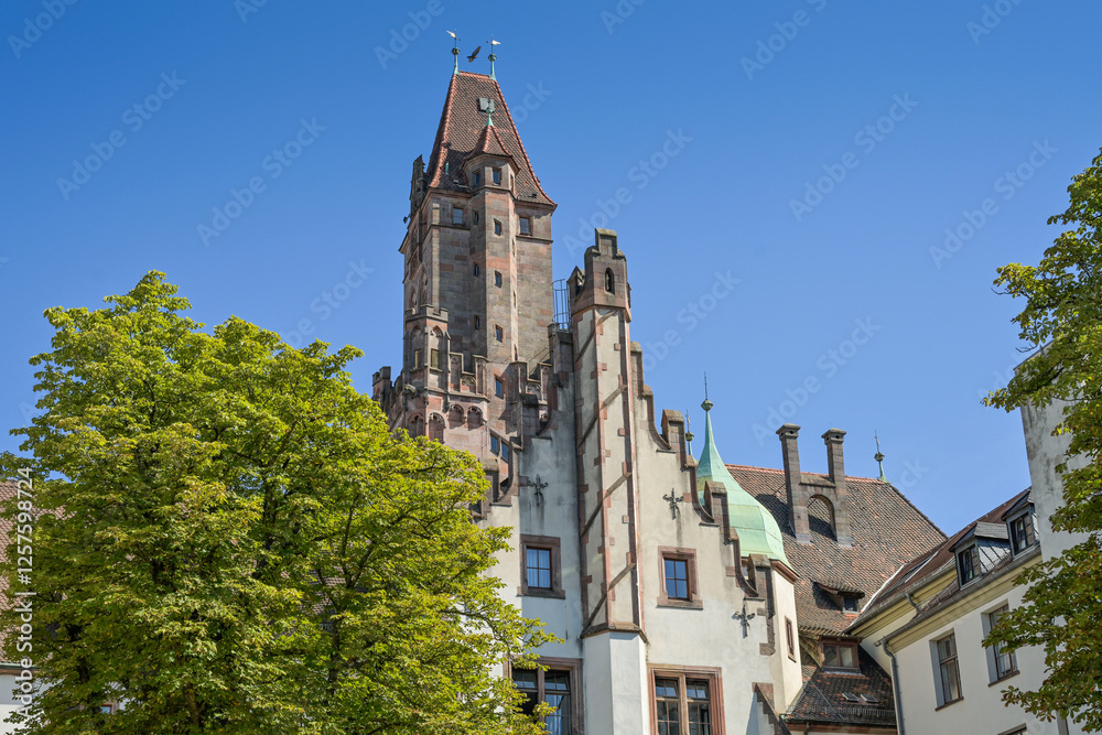 Obraz premium Turm, Innenhof, Rathaus St. Johann, Rathausplatz, Saarbrücken, Saarland, Deutschland
