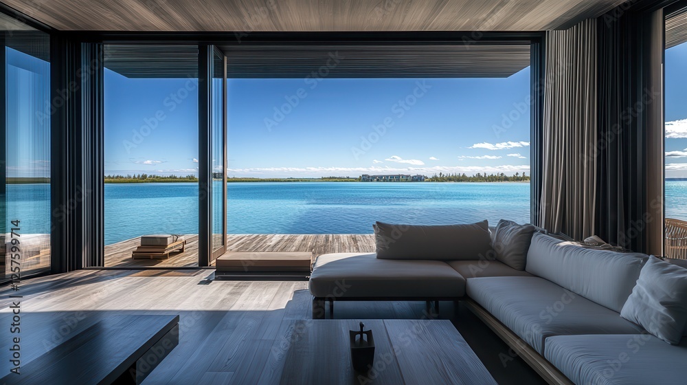 Fototapeta premium Ocean view luxury villa living room