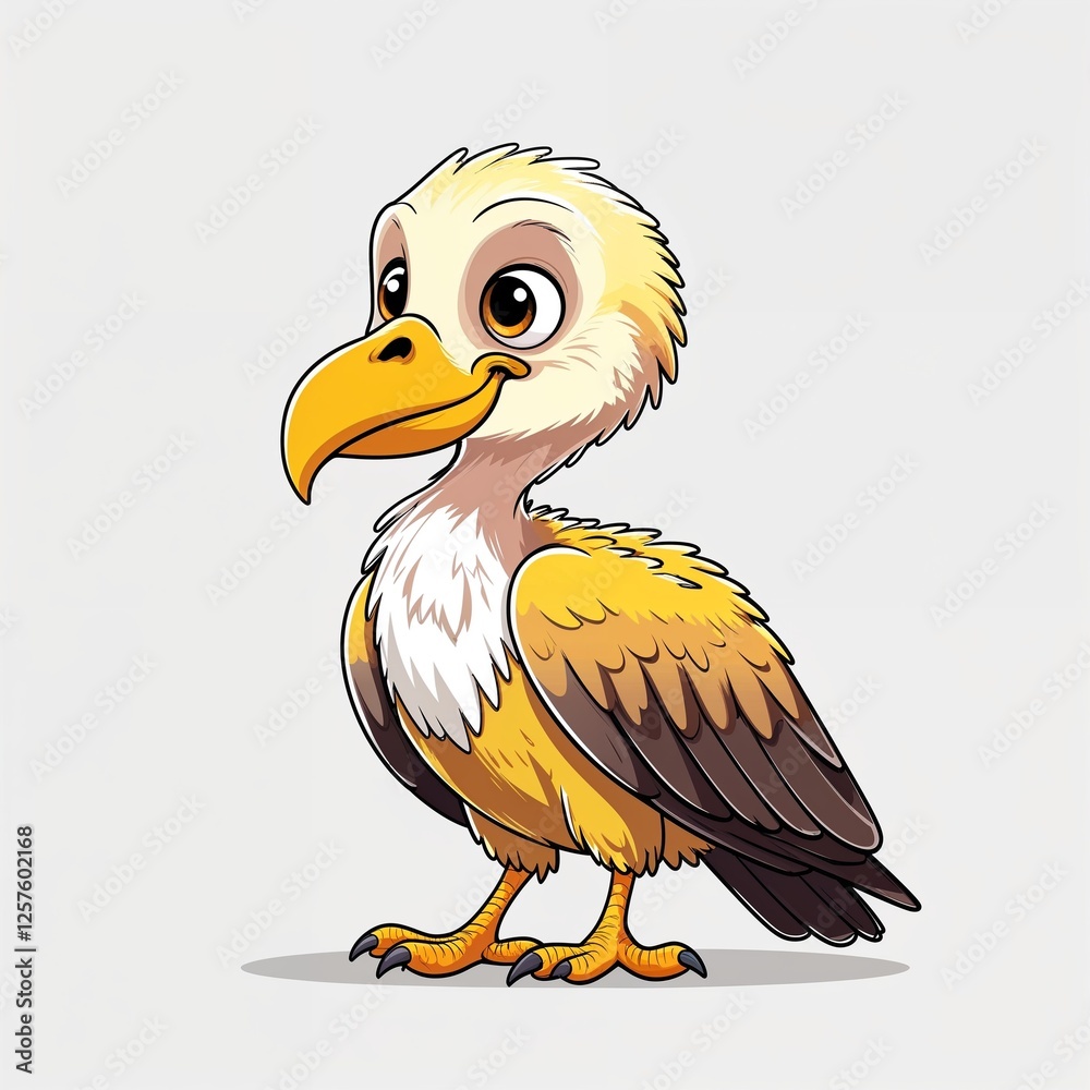 Obraz premium Cute yellow vulture cartoon illustration on plain white background