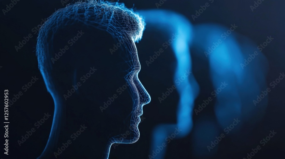 Obraz premium Abstract blue wireframe head profiles