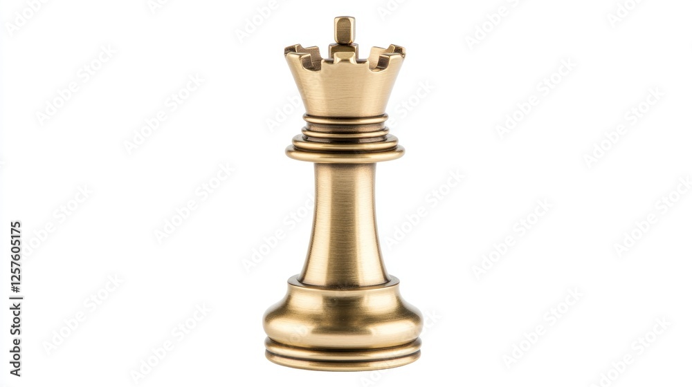 Golden chess queen piece on white background; strategy concept Golden chess queen piece on white background; strategy concept