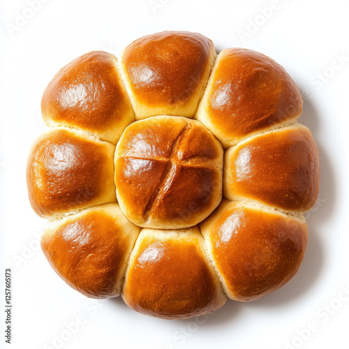 Top down view of Parker House rolls, isolated on white, food photography photo