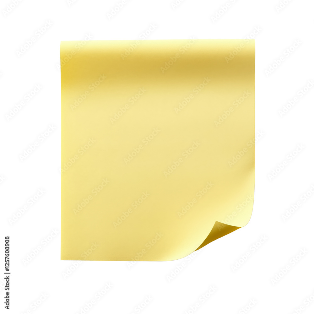 Yellow sticky note with a blank surface, ideal for writing reminders, messages, or short notes. The paper texture is smooth, making it easy to write on. Isolated on white background Yellow sticky note with a blank surface, ideal for writing reminders, messages, or short notes. The paper texture is smooth, making it easy to write on. Isolated on white background