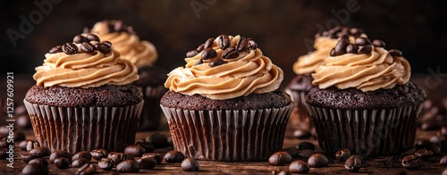 These mocha mousse cupcakes, with a coffee-flavored muffin base and chocolate-covered espresso beans on top, make for a decadent dessert combination.