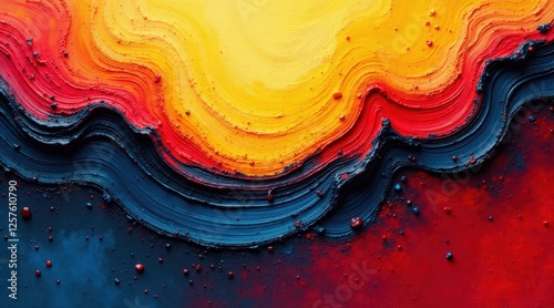 Abstract Swirling Hues of Red, Orange, and Blue Paint Textures in Dynamic Composition