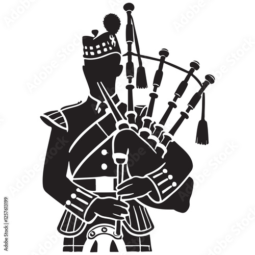 Bagpiper illustration silhouette of traditional scottish musician vector image