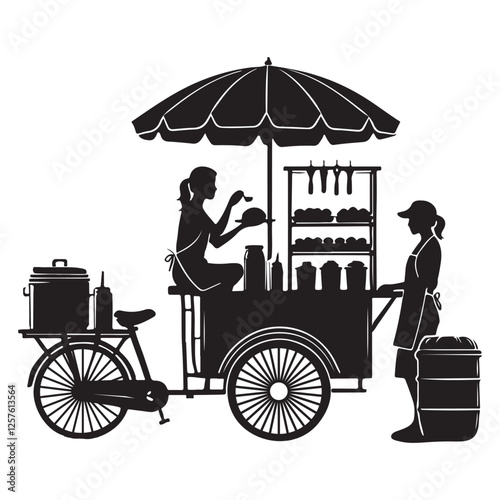 Silhouette Illustration of Street Food Vendor Cart Bike Stall