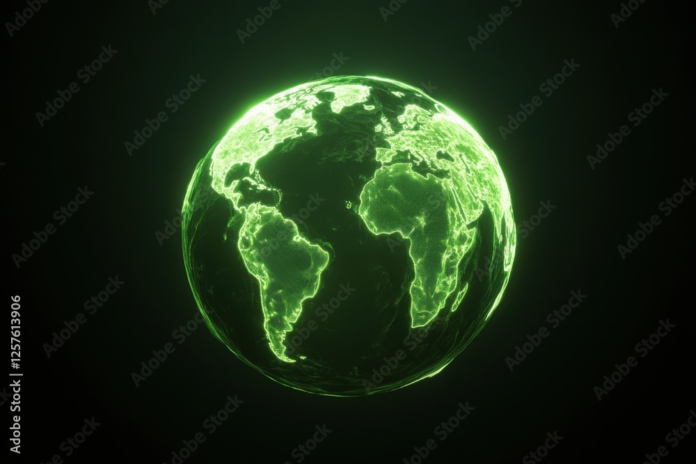 Fototapeta premium glowing green Earth in dark space.