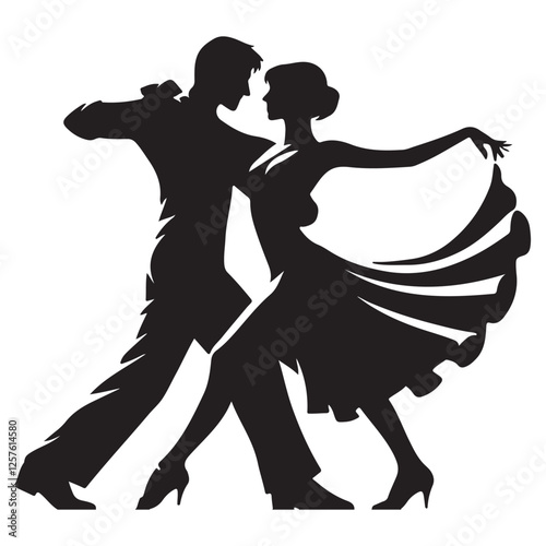 Silhouette Illustration of Dancing Couple in Ballroom Dance Position