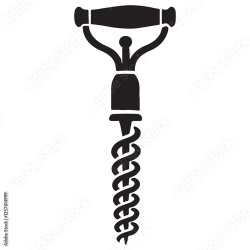 Silhouette Illustration of Vintage Corkscrew Tool for Opening Wine