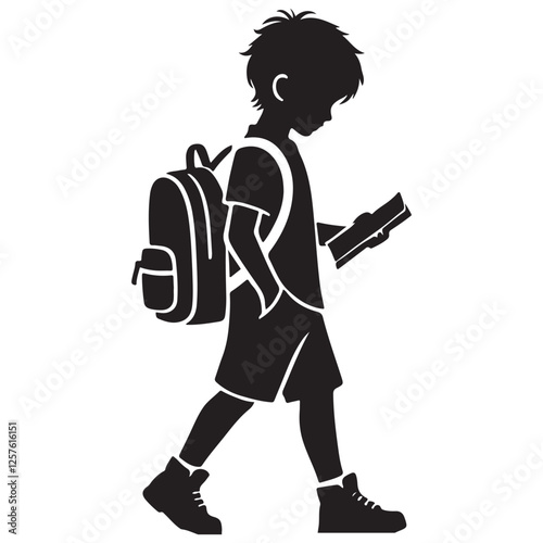 School Boy Silhouette Vector Image Illustration Walking With Book