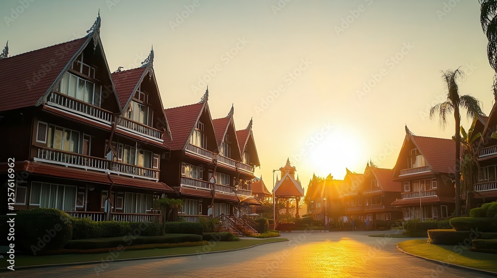 Fototapeta premium Sunset Resort Row, Thailand, Vacation Homes