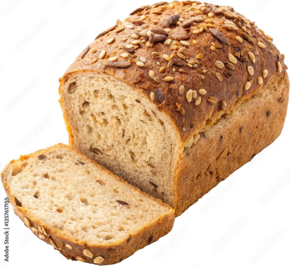 Freshly Baked Multigrain Bread Sliced on White Background Freshly Baked Multigrain Bread Sliced on White Background