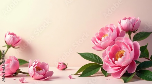Wallpaper Mural Delicate Pink Peonies Arranged on a Soft Peach Background, Creating a Serene and Elegant Floral Display Torontodigital.ca
