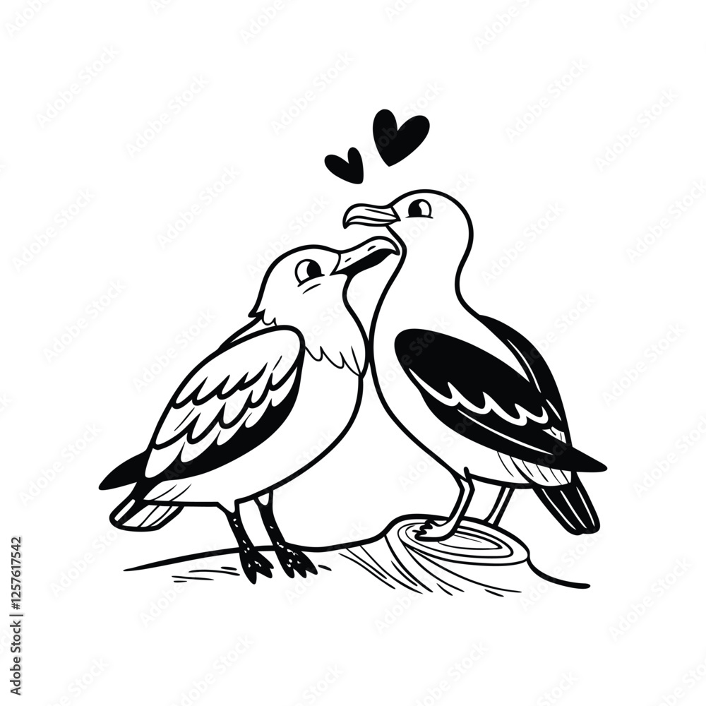 Obraz premium sticker of black and white cute love birds 