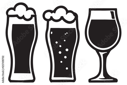 Variety of Beer Glasses Silhouette Vector Art for Beverage Industry