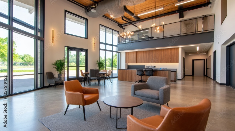 modern office waiting area with lounge seating