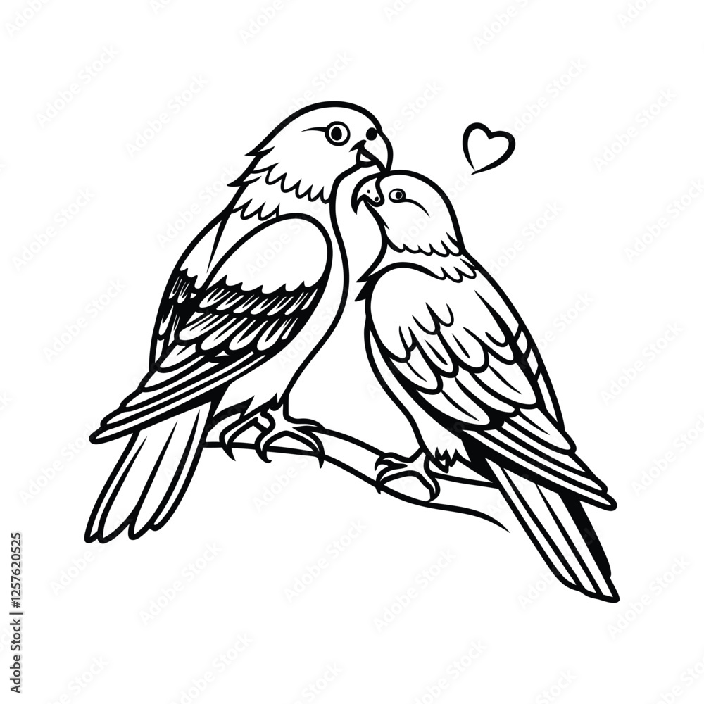 Sticker Of Black And White Cute Love Birds Sticker Of Black And White Cute Love Birds