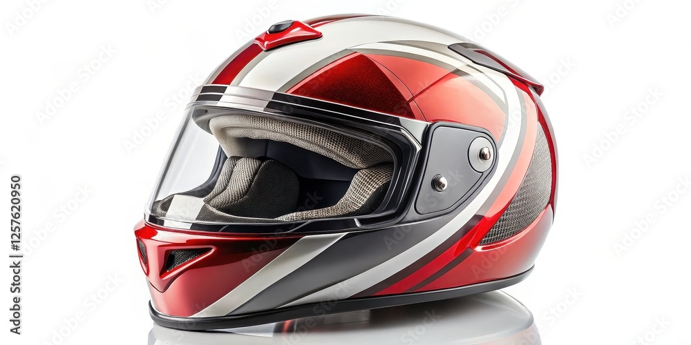 Fototapeta premium Red and White Motorcycle Helmet on White Background