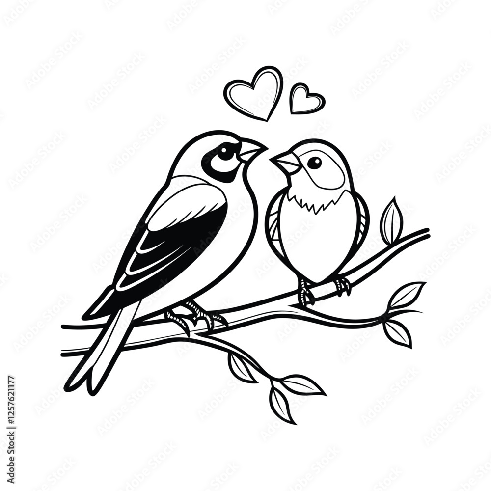 Fototapeta premium Sticker Of Black And White Cute Love Birds