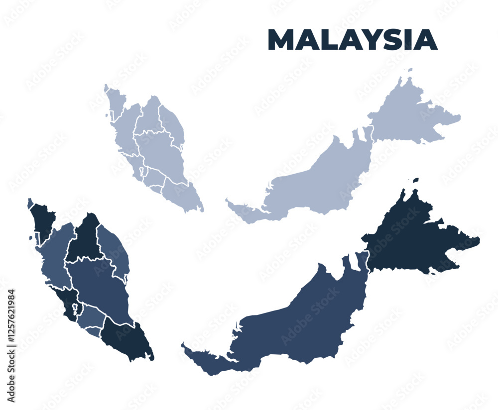 Obraz premium Malaysia political map with states border outline