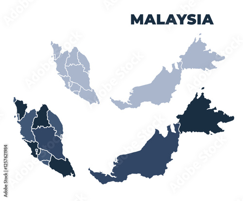 Malaysia political map with states border outline