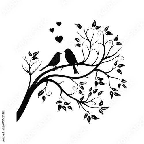 Sticker Of Black And White Cute Love Birds