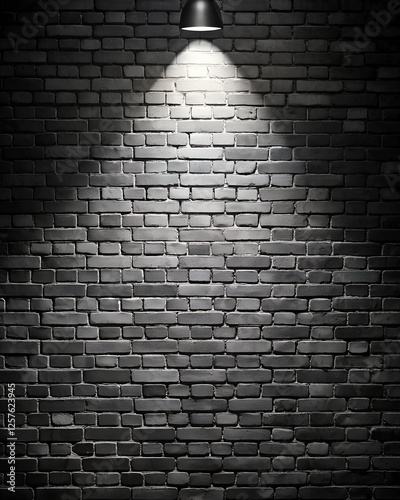 Dark Brick Wall with Spotlight Effect in Monochrome