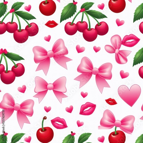 Wallpaper Mural valentine seamless pattern with cherries and ribbons Torontodigital.ca