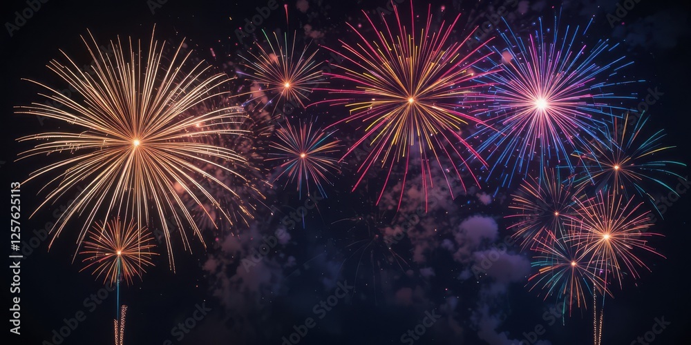 Vibrant Fireworks Display Lighting Up the Night Sky with Colorful Bursts and Patterns in a Festive Celebration Atmosphere Vibrant Fireworks Display Lighting Up the Night Sky with Colorful Bursts and Patterns in a Festive Celebration Atmosphere