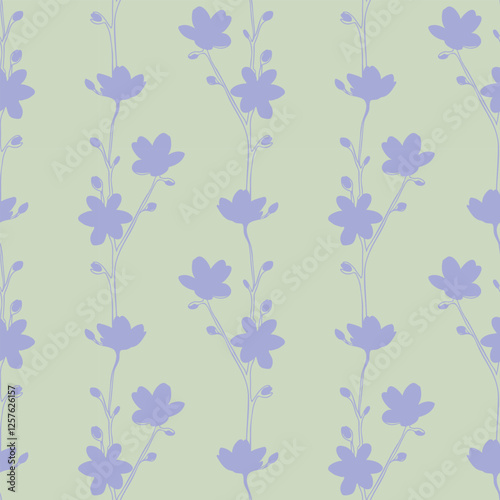 Branches with silhouettes of lilac flowers and buds, seamless pattern of spring mood and vibe