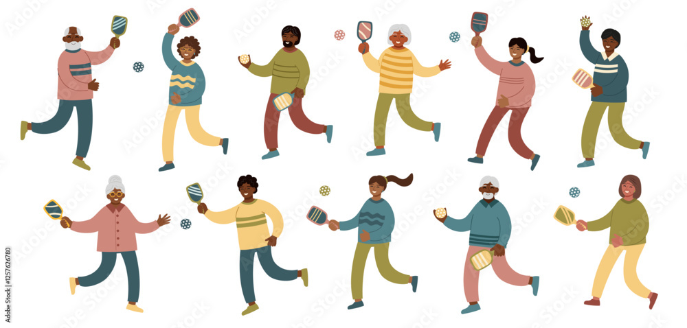 custom made wallpaper toronto digitalSet of pickleball players in motion isolated on white. Concept of sport, team, active lifestyle, activity, wellbeing, leisure and outdoor recreation. Vector flat cliparts.
